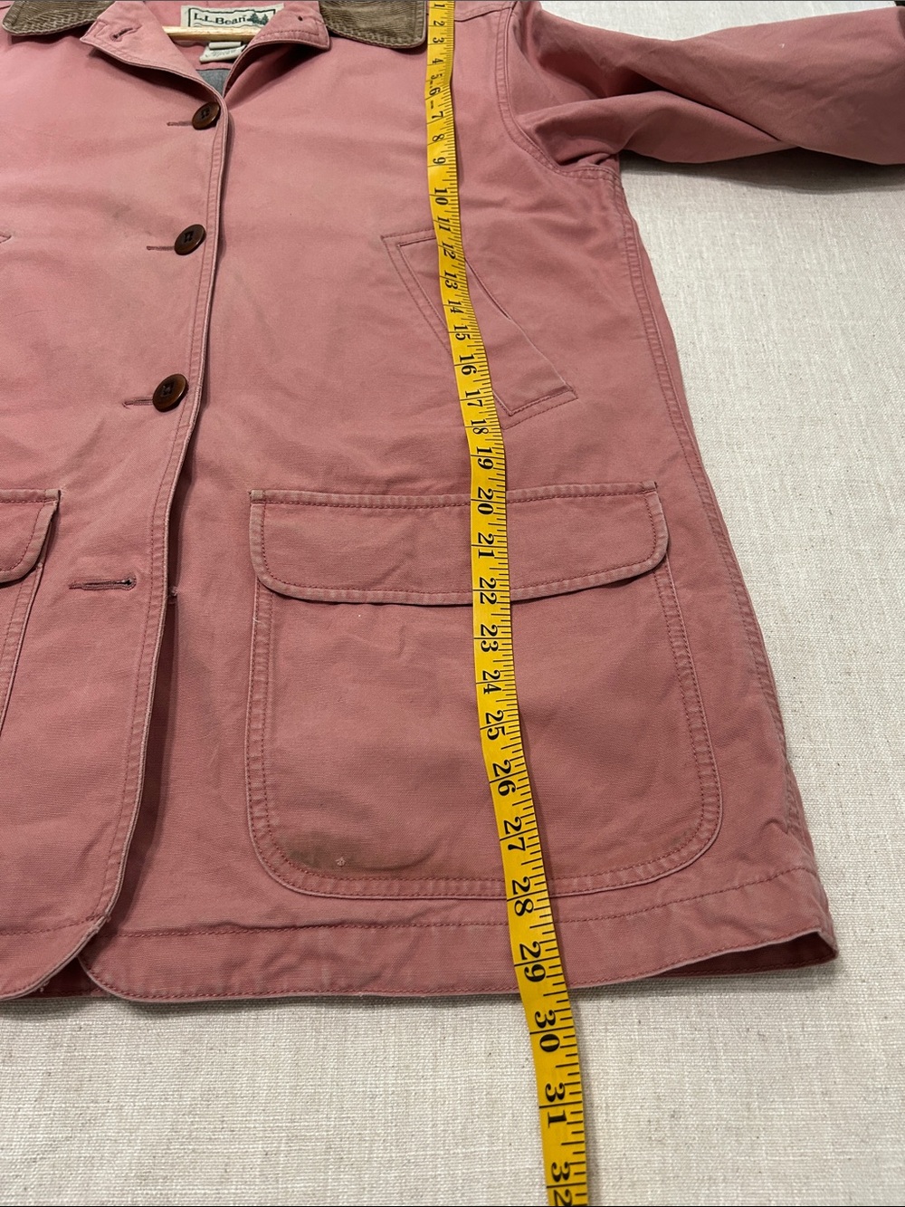 LLBean Chore Jacket Pink Canvas Barn Utility Brown Corduroy Collar Womens Medium - Picture 13 of 16
